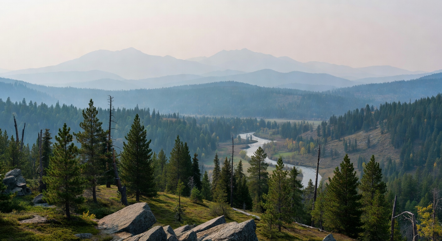 Atmospheric perspective with hazy mountains