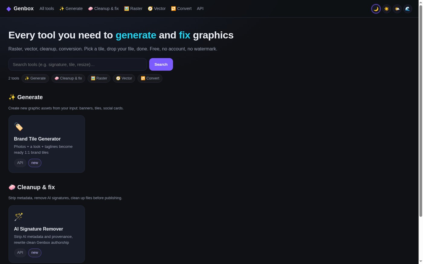 Genbox, the free toolbox for photographers, open in my browser